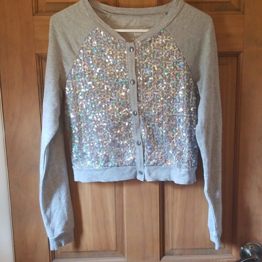 Justice sequin button up sweater Girl's 16